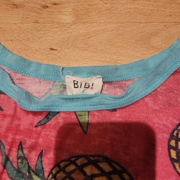 Bibi Pink Pineapple T-shirt, Blue Collar& Sleeve, Size Small - Picture 4 of 6